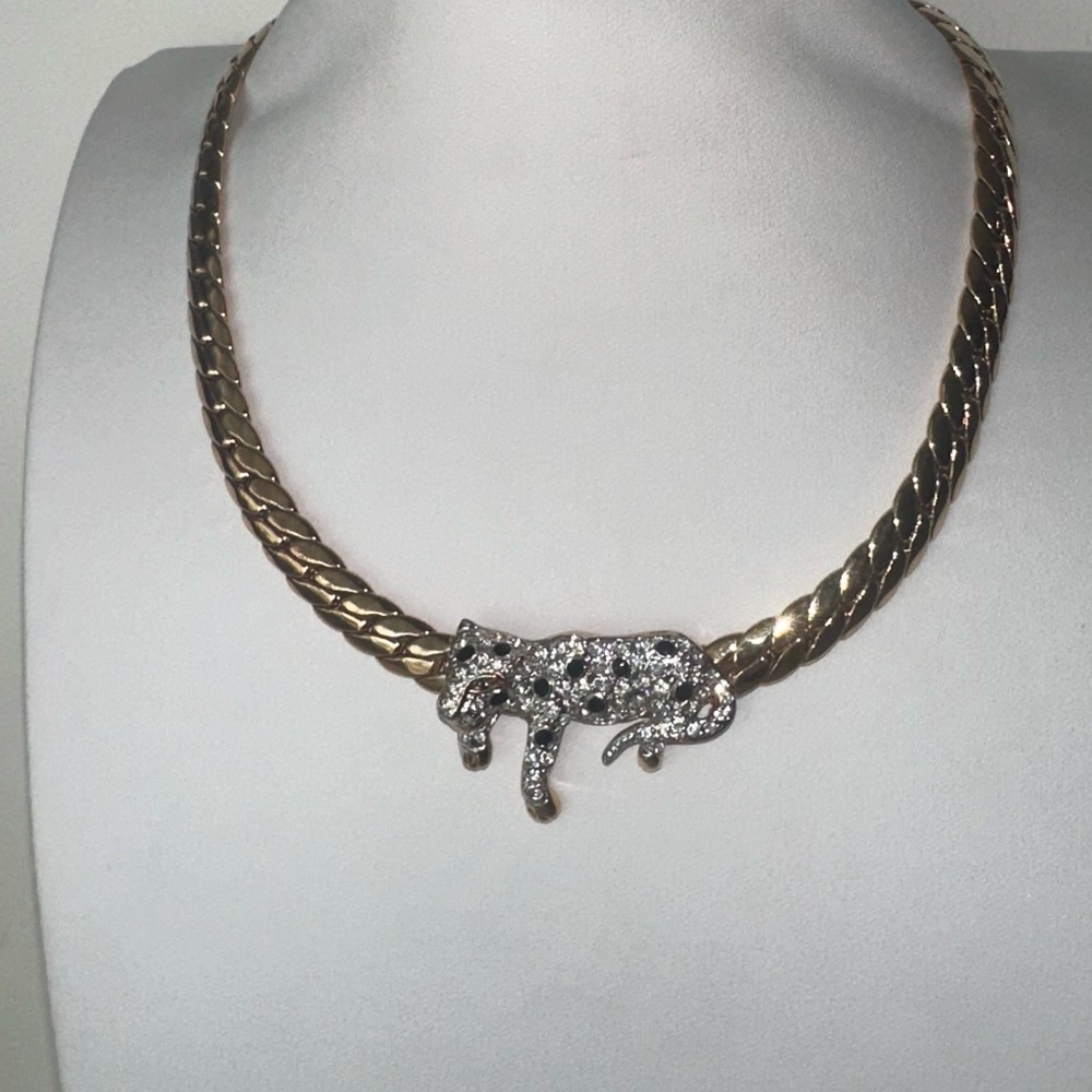 Gold Vintage Carolee Windsor Leopard Crystal Collar Necklace ✨ - Picture 5 of 9